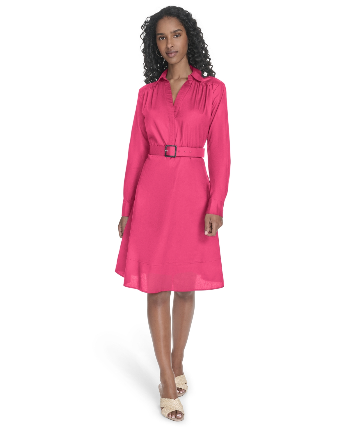 Calvin Klein Women's V-neck Long-sleeve A-line Dress