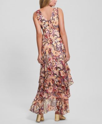 Women's Ruffled High-Low Chiffon Maxi Dress