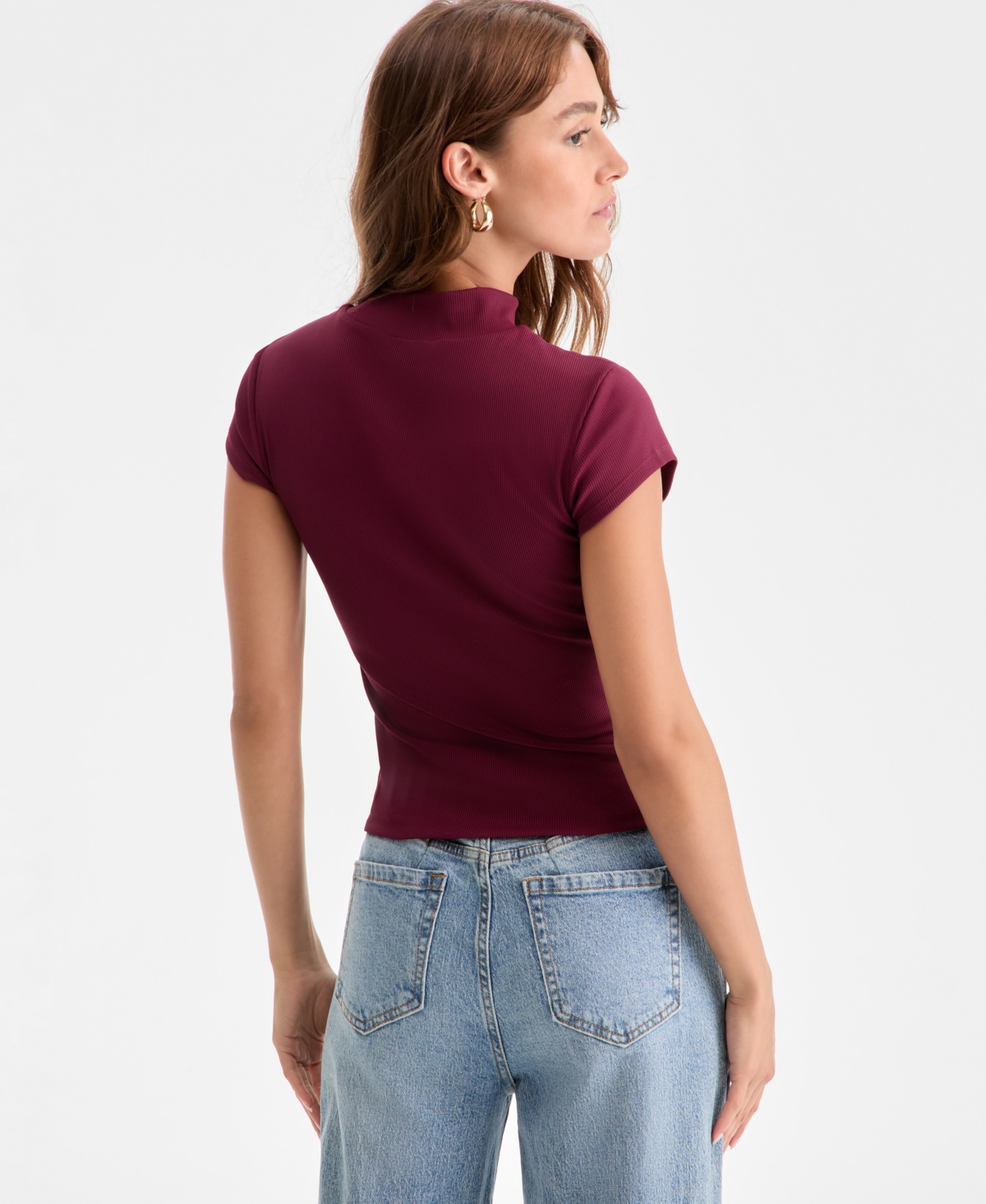 Bar Iii Women's Ribbed Second-skin Mock-neck Top, Exclusively At Macy's In Purple