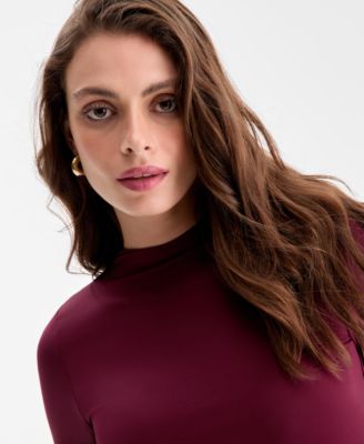 Women's Mock Neck Second-Skin Ruched Top, Macy's Exclusive