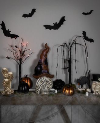 22.75" Skull in Witch’s Hat with Crow Halloween Decoration