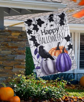 "Happy Halloween" Pumpkins and Crow Outdoor House Flag, 40" x 28"