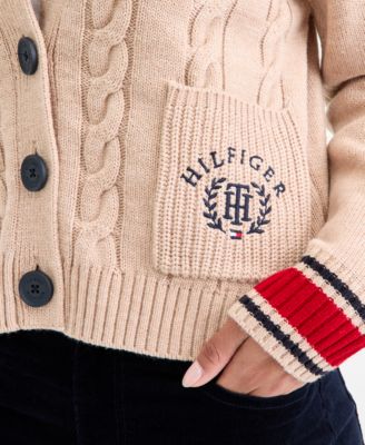 Women's Cable-Knit Varsity Cardigan