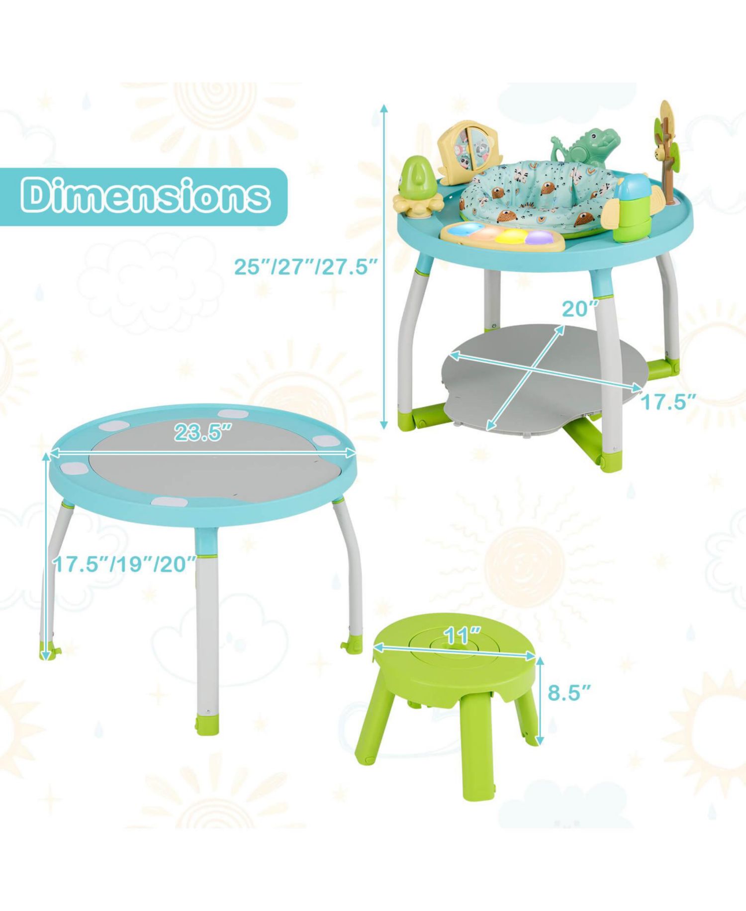 5-in-1 Baby Activity Center with Rotating Seat Removable Toys Lights