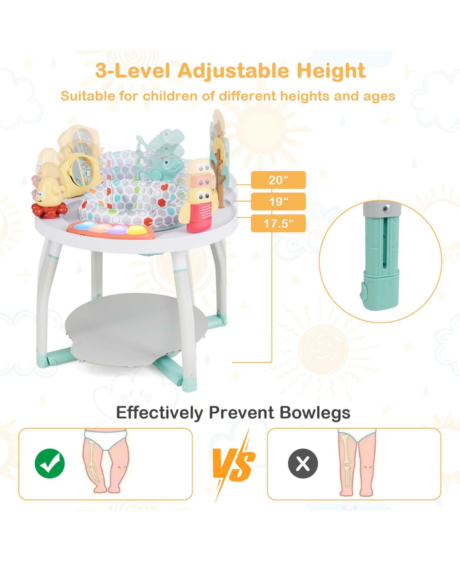 5-in-1 Baby Activity Center with Rotating Seat Removable Toys Lights