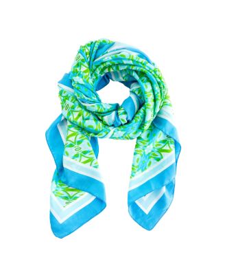 Evelyn Kate Island Tropical Blue Collection Artist Designed Canvas Leather Tote Bag Coordinating Silk Scarf Wrap Sarongs Fabric Loop Keychain Accessor