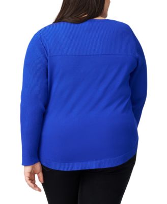 Plus Size Ribbed-Yoke Pullover Sweater