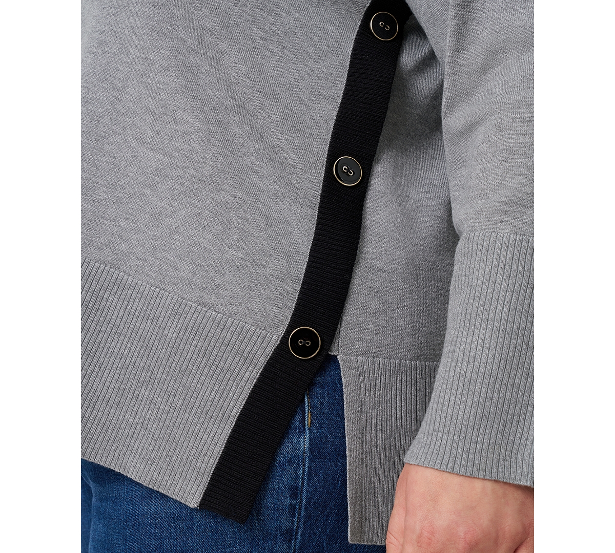 Melissa Paige Plus Size Side-button Tunic Sweater In Gray