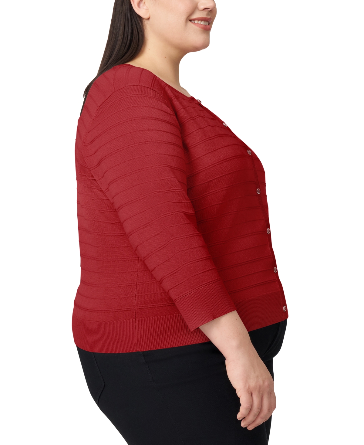 Melissa Paige Plus Size Textured Stripe Cardigan Sweater In Blue