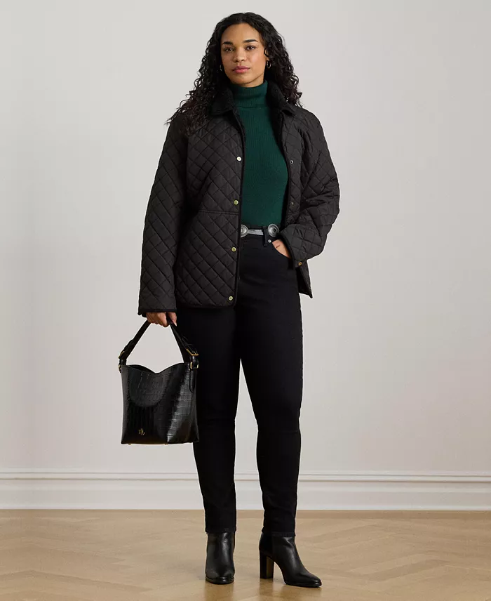 Plus Size Faux-Sherpa-Collar Quilted Coat - thumbnail 8