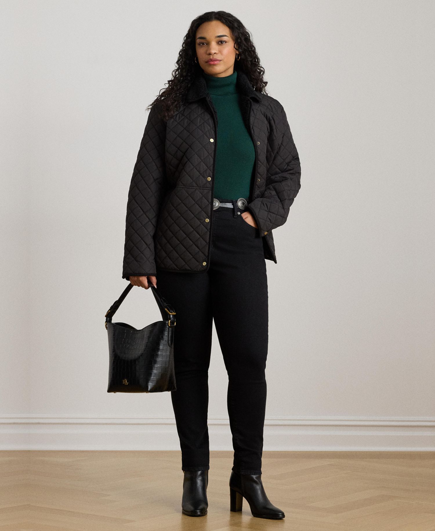 Plus Size Faux-Sherpa-Collar Quilted Jacket, Created for Macy's