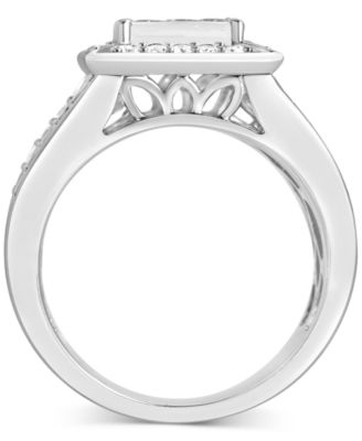 Diamond Square Halo Cluster Engagement Ring (1-1/2 ct. t.w.) in 14k White Gold