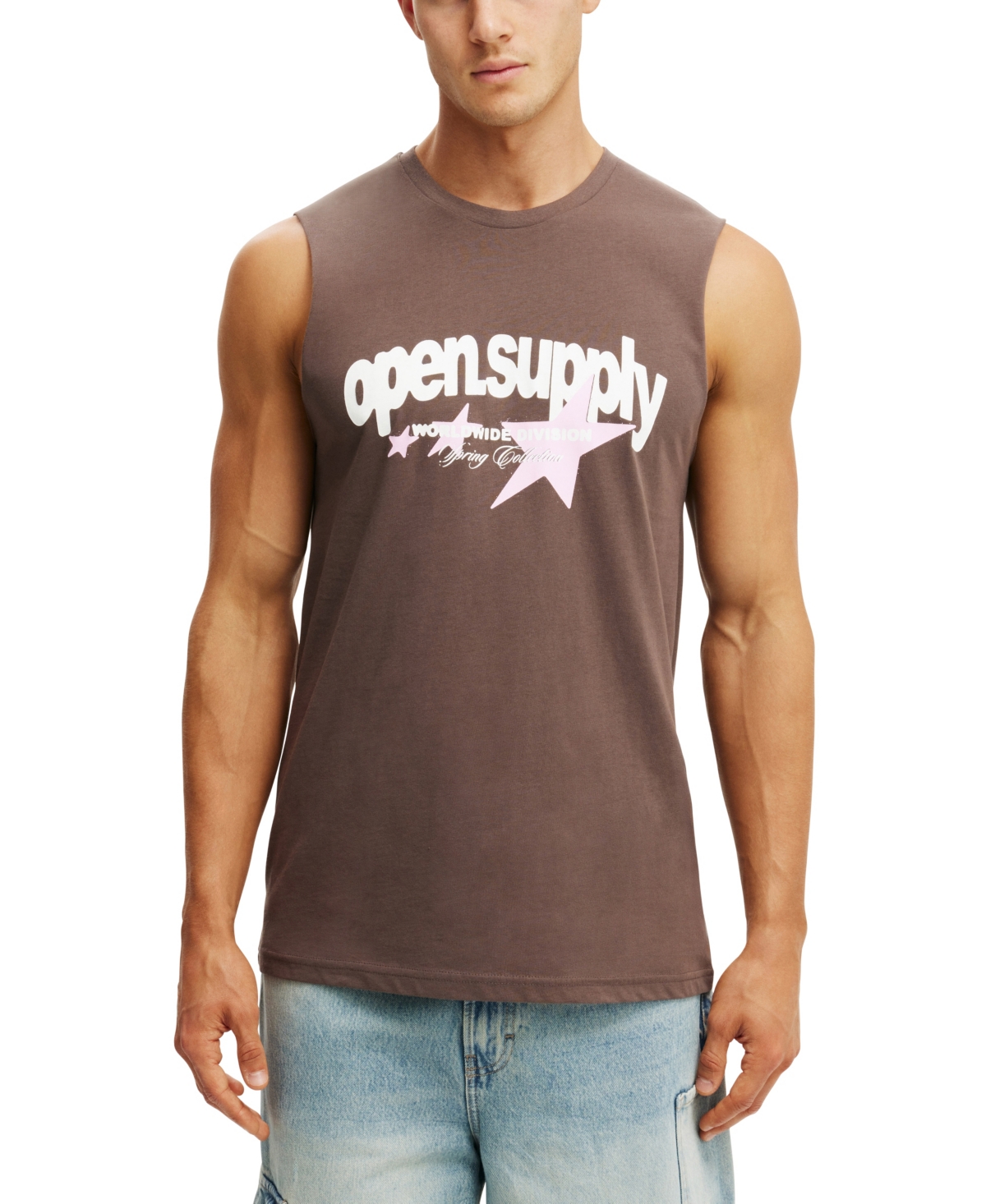 Men's Graphic Muscle Tank Top - Washed chocolate, Open supply
