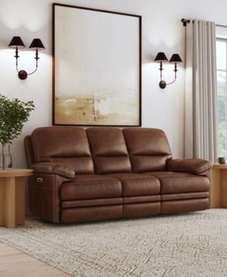David 85" Pecan Leather Power Reclining Sofa