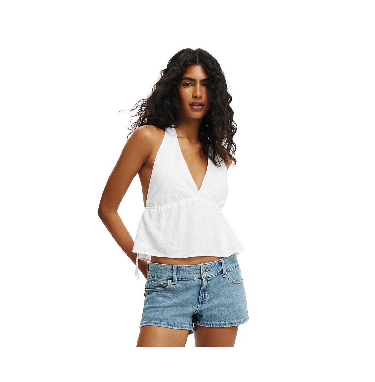 Women's Haven Tie Side Halter Top - Olivia check texture