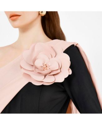 Women's Single Shoulder Two Tone Gown with Floral Applique