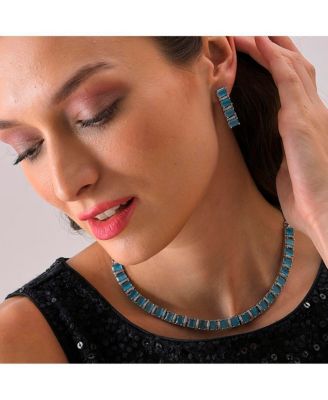 Women's Blue Crystal Bling Necklace And Earrings (Set Of 2)