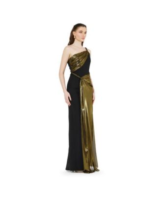 Women's Braided Strap One Shoulder Metallic Drape Dress