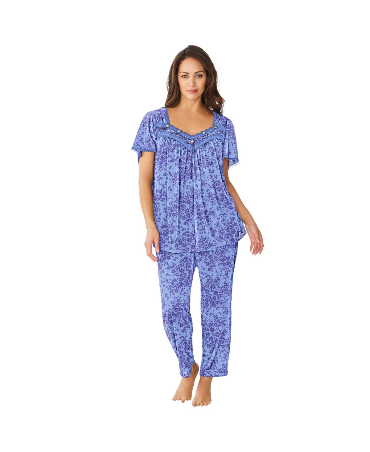 Only Necessities Women's Silky 2-Piece Pj Set - French blue flower