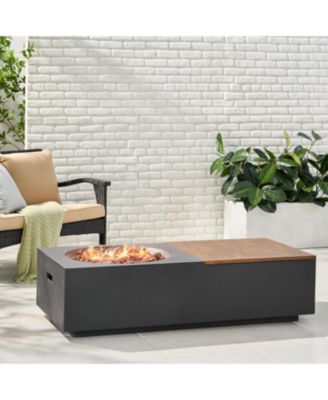 Outdoor 50,000 BTU Lightweight Concrete Rectangular Fire Pit Table with Storage