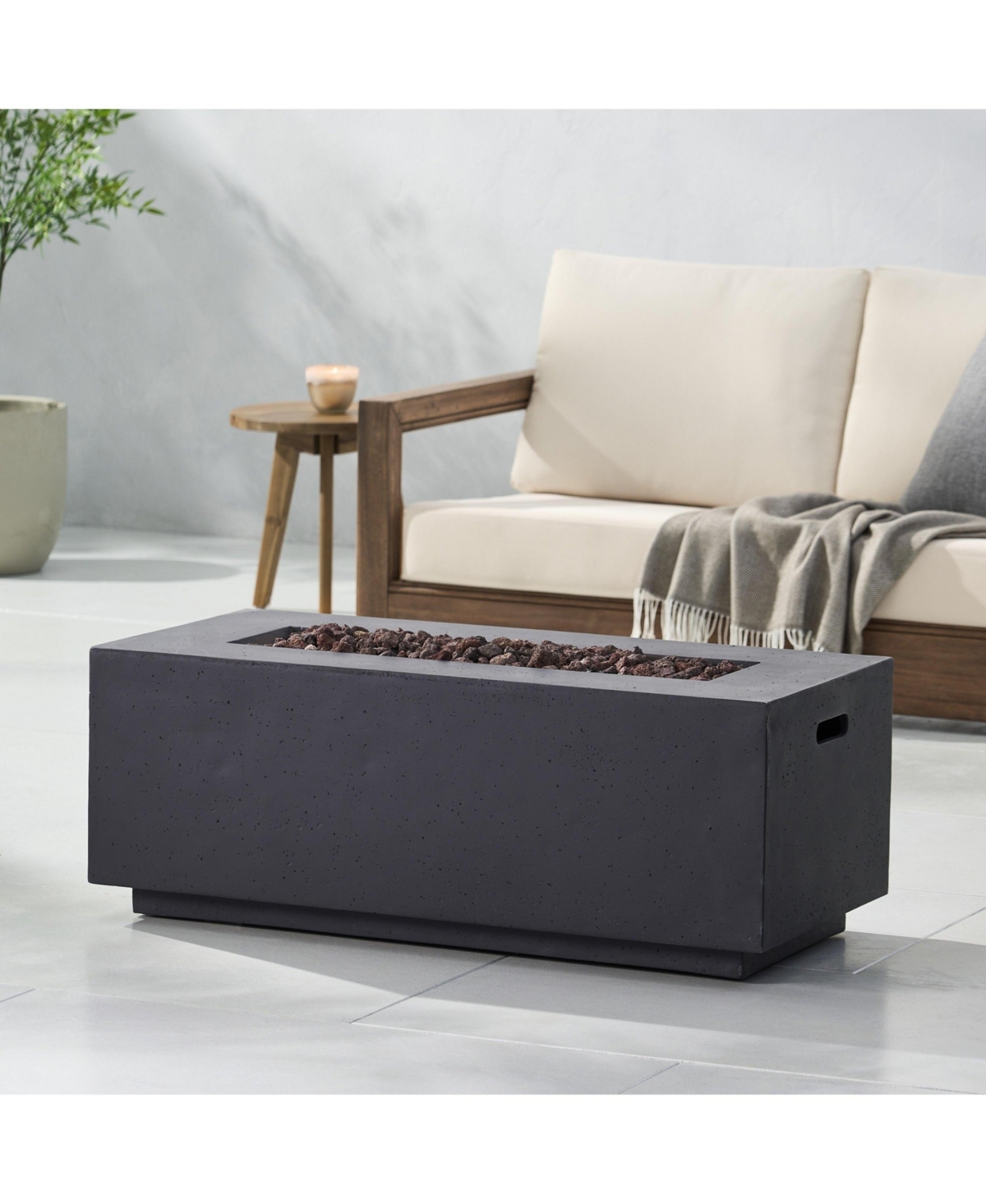 Flynama 40" Outdoor 40,000 Btu Rectangular MgO Concrete Propane Fire Pit, Light Grey (Tank Cover not Included)