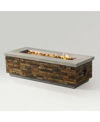 60in Concrete Fire Pit Table with Stone Looks Propane Gas Fire Pit Table