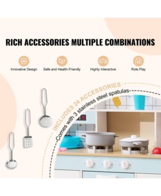 24 Piece Kids Kitchen Playset Pretend Cooking Toy with Pots Pans and Utensils