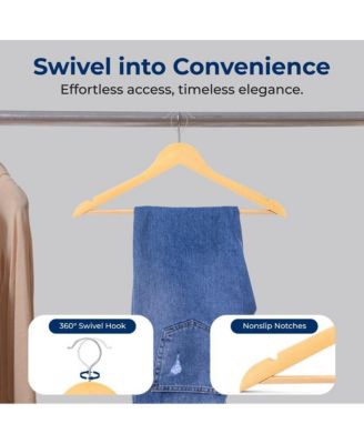 20 Pcs. of Solid Wooden Hangers for Clothes - Heavy Duty Suit Hanger Set with Chrome 360&amp;#xB0; Swivel Hook (Natural Color