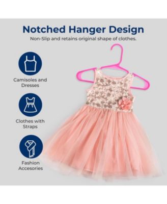 20 Pcs. Non-Slip Plastic Kids Hangers - Durable and Space-Saving Closet Organizers for Infants, Toddlers, and Kids' Clothing (Pink