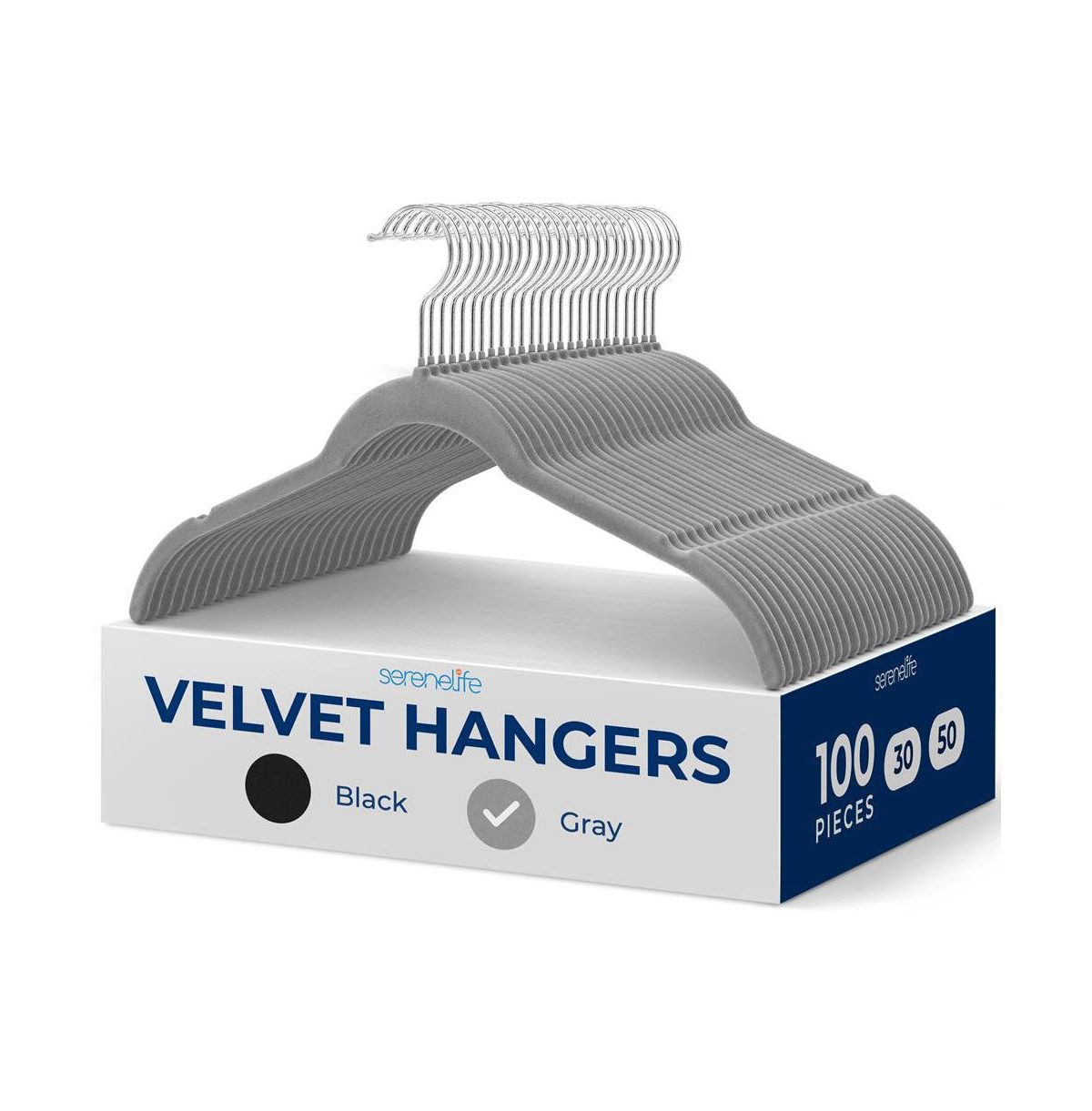 100-Piece Velvet Shirt Hangers - Non-Slip, Sturdy, Space Saving and Heavy Duty Coat Set with 360&#xB0; Swivel Hook for Clothes (Grey - Grey