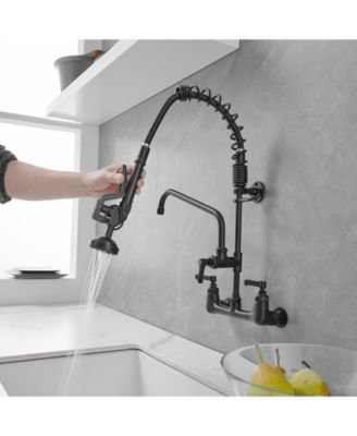 Commercial Restaurant Pull Down 2-Handle Wall Mount Pre-Rinse Spray Utility Kitchen Faucet in Polished Chrome