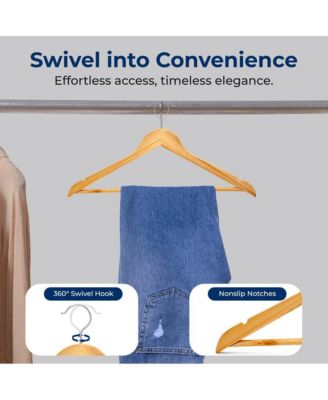 80-Pack Solid Wooden Hangers &amp;#x2013; Heavy Duty Natural Wood with 360&amp;#xB0; Swivel Hook, Shoulder Notches &amp; Pants Bar &amp;#x2013; Space-Saving Design for Suits, Jackets, Dresses, Shirts &amp; More