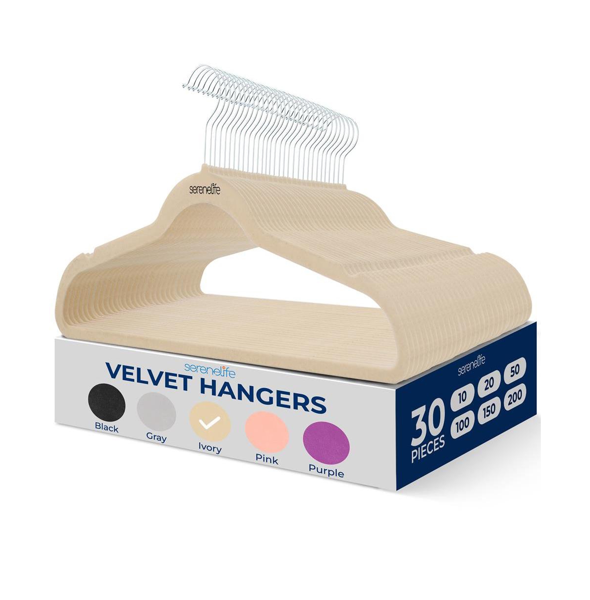 30 Pieces Velvet Hangers - Non-Slip, Sturdy, and Heavy Duty Coat Set with 360&#xB0; Swivel Hook for Clothes (Ivory) - White