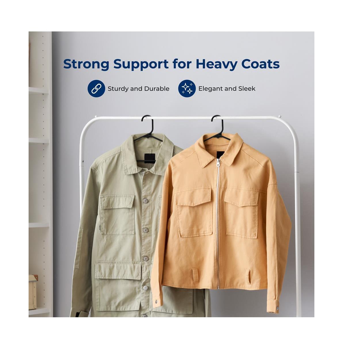 SereneLife 20 Pcs. Plastic Hangers - Non-Slip, Sturdy, and Heavy Duty Coat Set with 360° Swivel Hook for Clothes (Black)