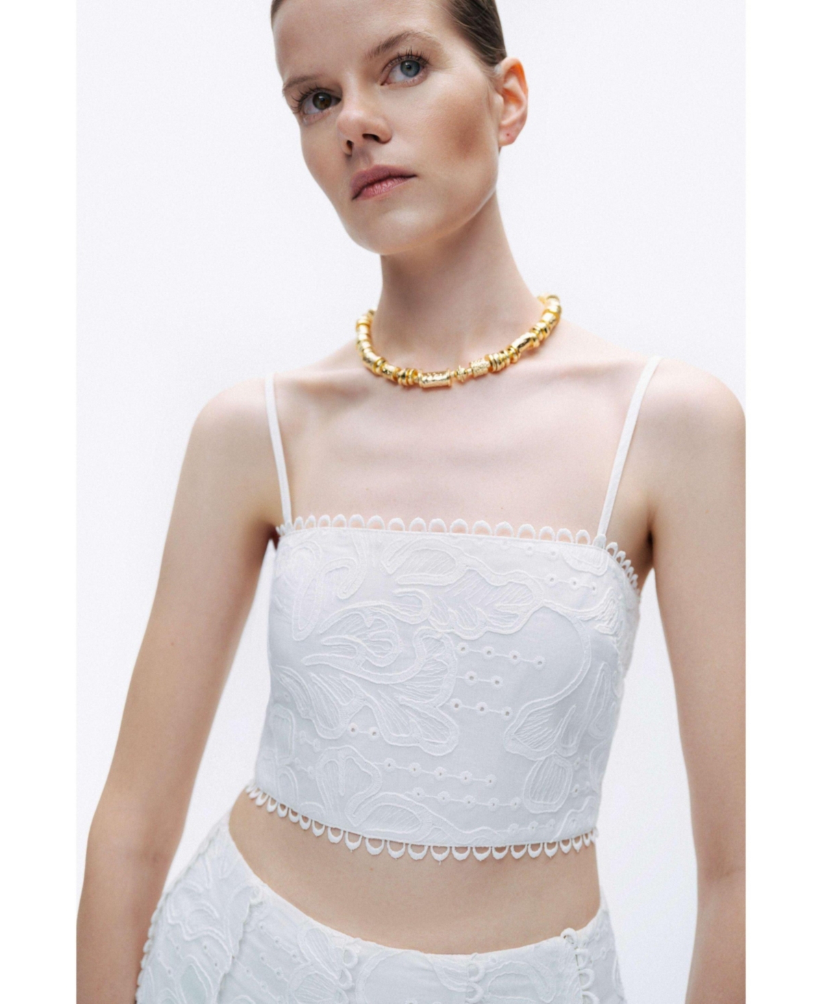 Women's Embroidered Crop Top - Open white