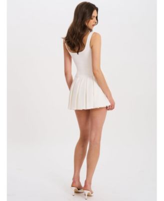 Women's Tala White Sleeveless Pleated Preppy Mini Dress