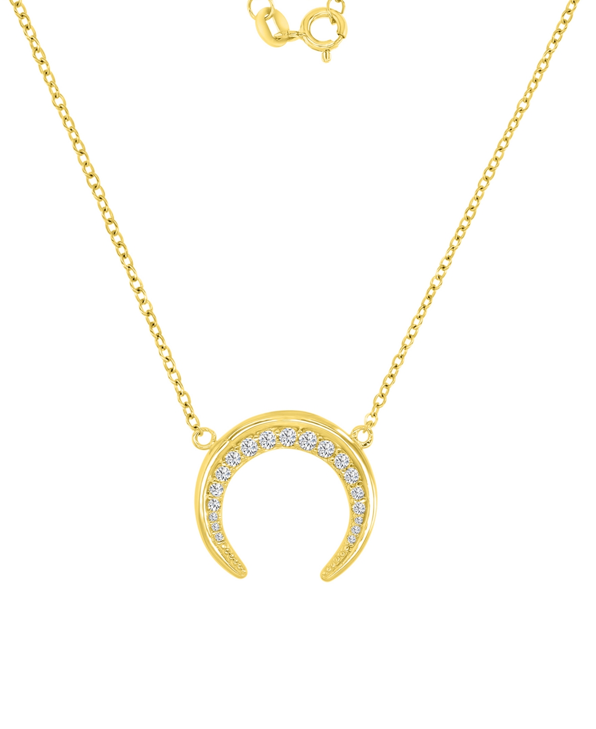 Macy's Cubic Zirconia Crescent Moon Pendant Necklace In Sterling Silver, 16" + 2" Extender In Yellow