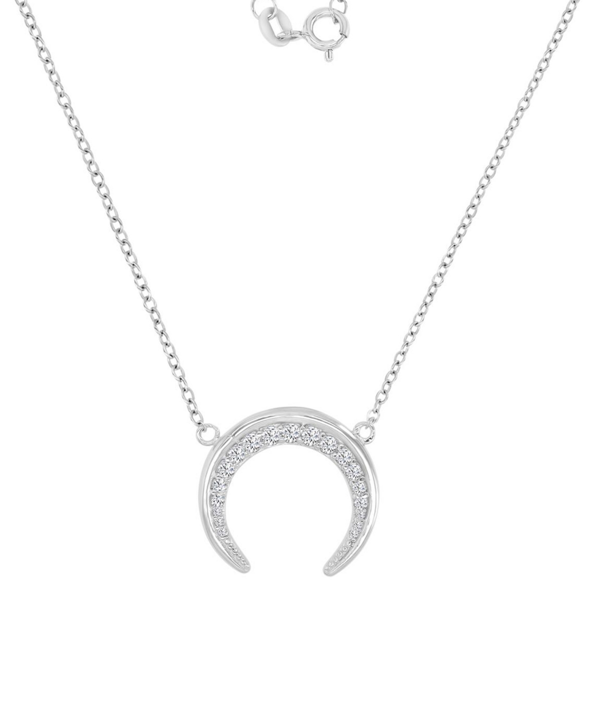 Macy's Cubic Zirconia Crescent Moon Pendant Necklace In Sterling Silver, 16" + 2" Extender In Silver