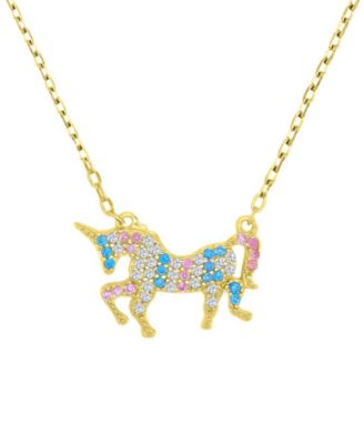 Multicolor Cubic Zirconia Unicorn Pendant Necklace in 14k Gold-Plated Sterling Silver 18"