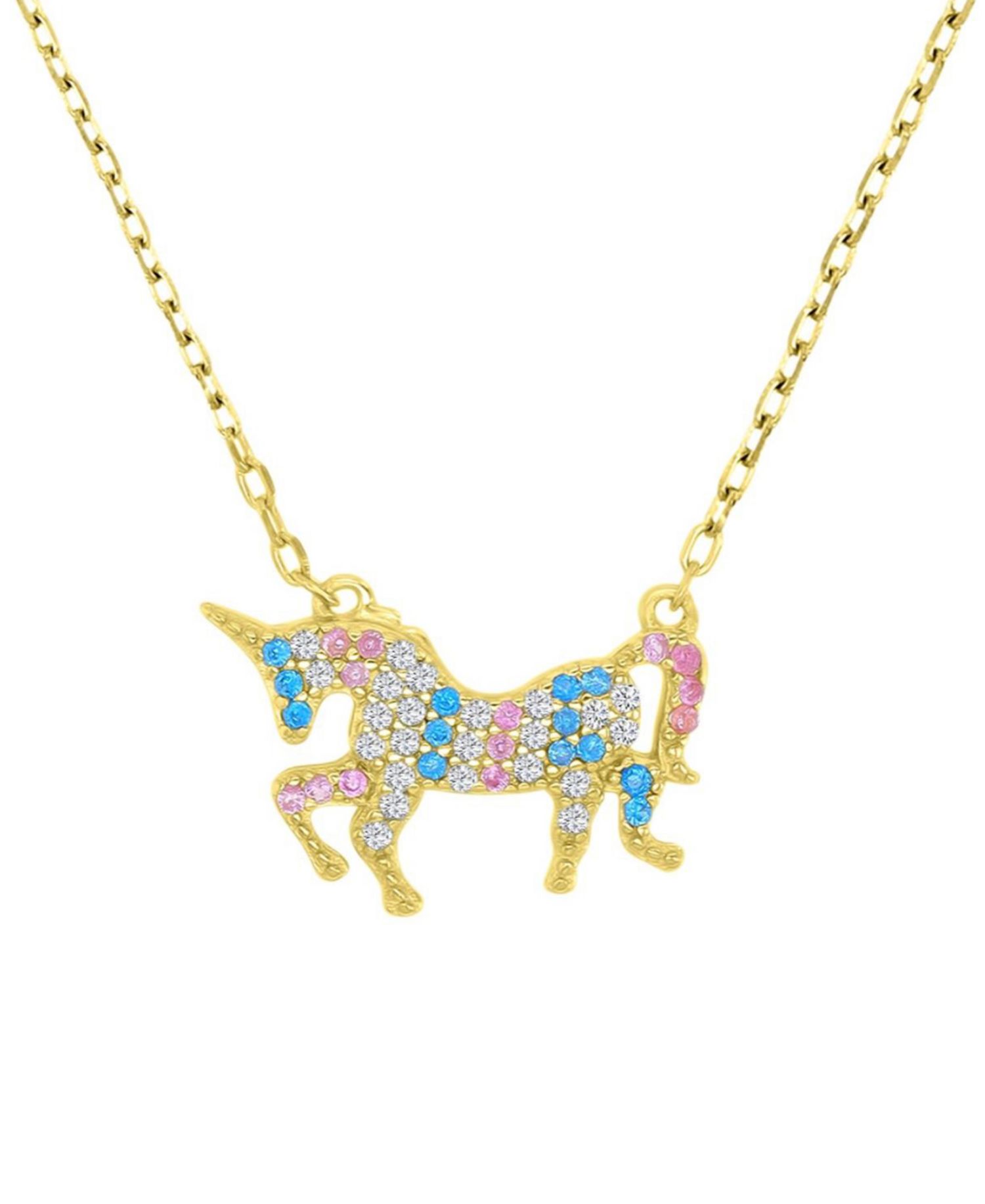 Multicolor Cubic Zirconia Unicorn Pendant Necklace in 14k Gold-Plated Sterling Silver 18"