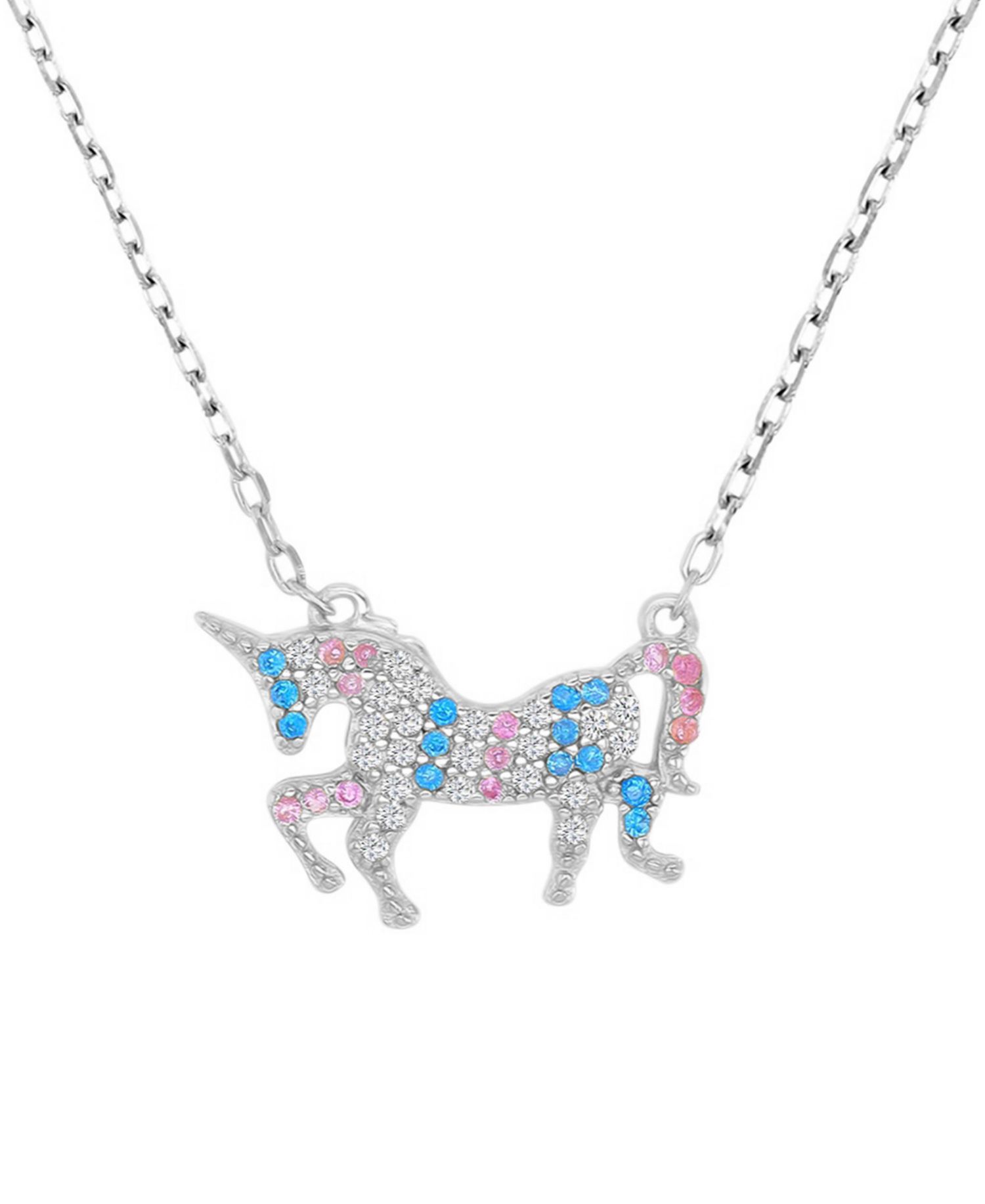 Multicolor Cubic Zirconia Unicorn Pendant Necklace in 14k Gold-Plated Sterling Silver 18"