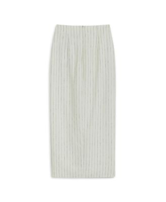 Women's Striped Linen Blend Midi Skirt with Metal Accessories