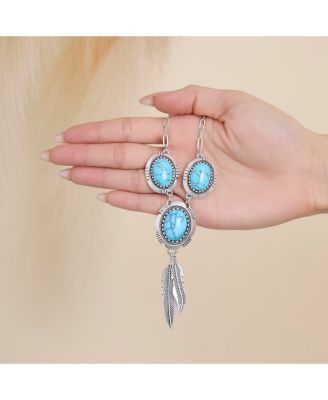 Turquoise & Feather Pendant Necklace in Antique Silver