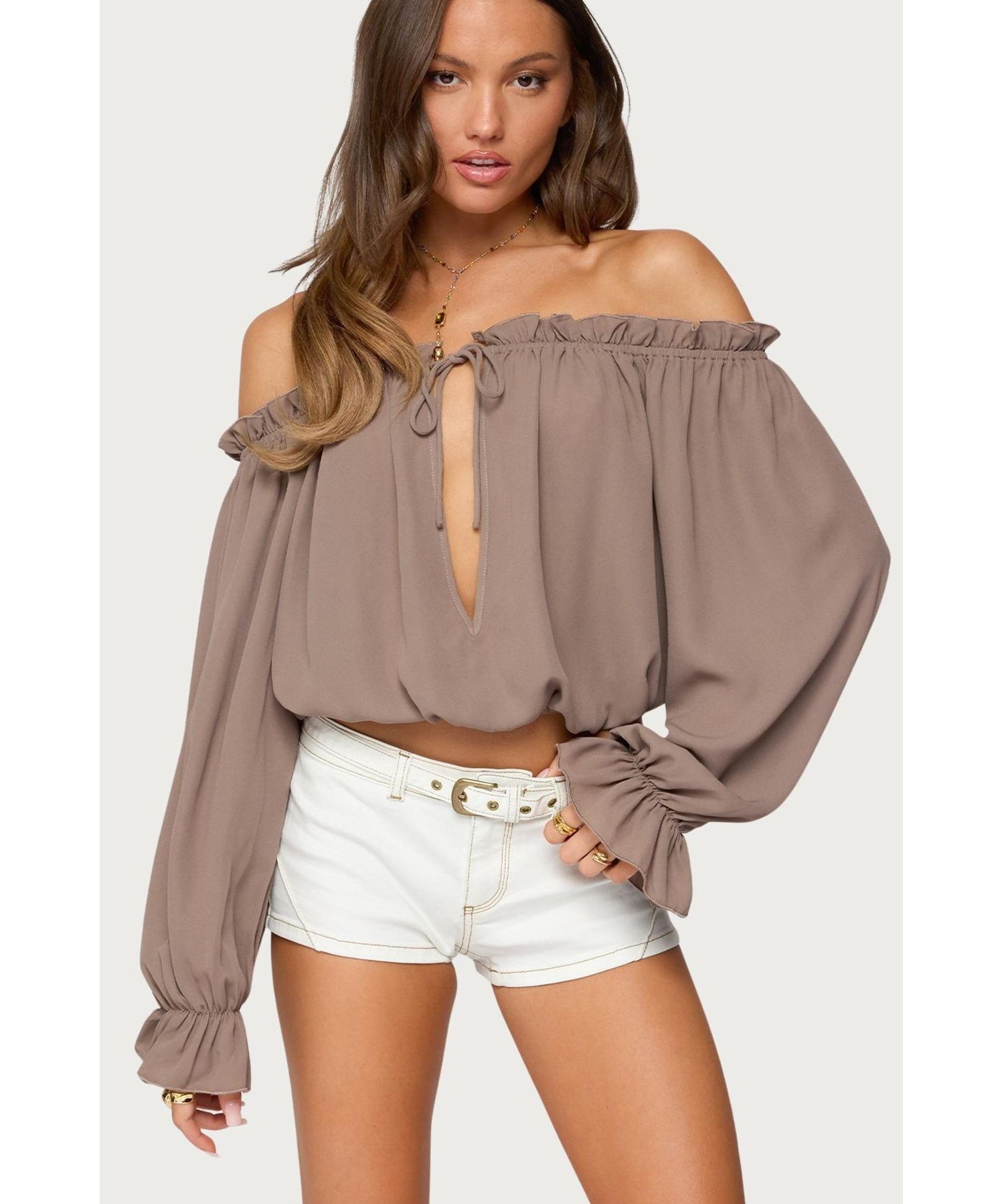 Women's Juna Off Shoulder Ruffle Chiffon Top