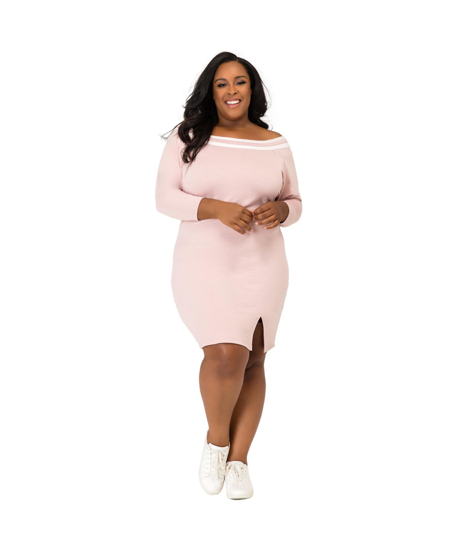 Plus Size Athleisure Stripe Knee-Length Dress