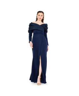 Women's Ruched Drape Off-The-Shoulder Wrap Over Gown