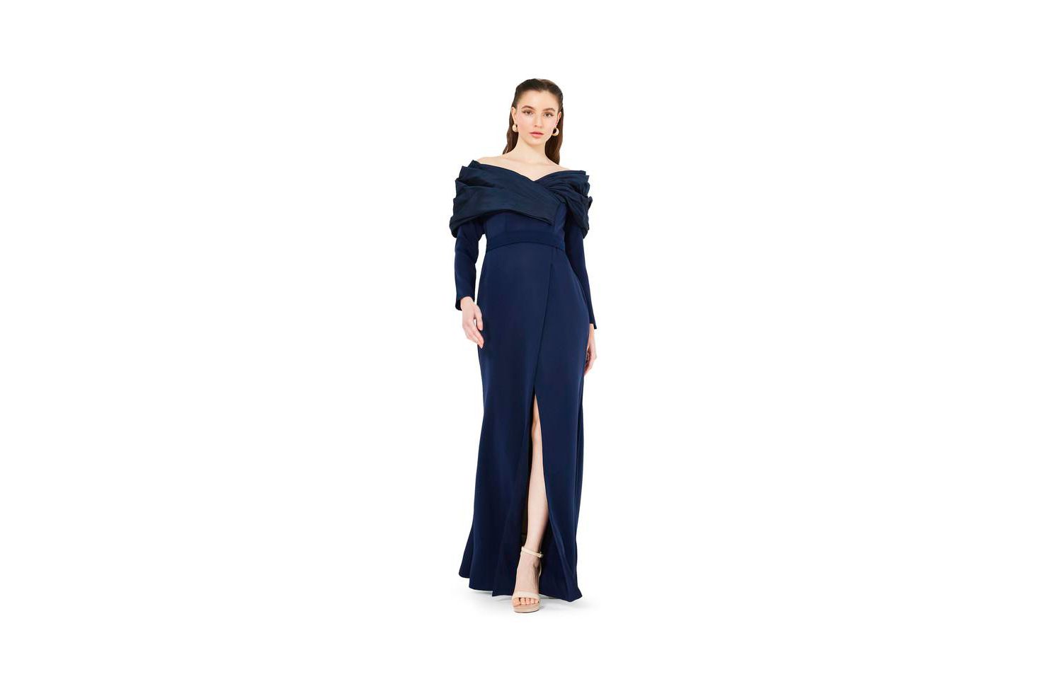 Women's Ruched Drape Off-The-Shoulder Wrap Over Gown