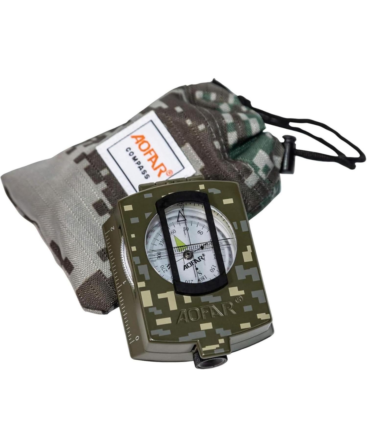 Military Compass,Af-4580 Lensatic Sighting, Waterproof and Shakeproof with Map Measurer Distance Calculator, Pouch for Camping, Hiking - Green