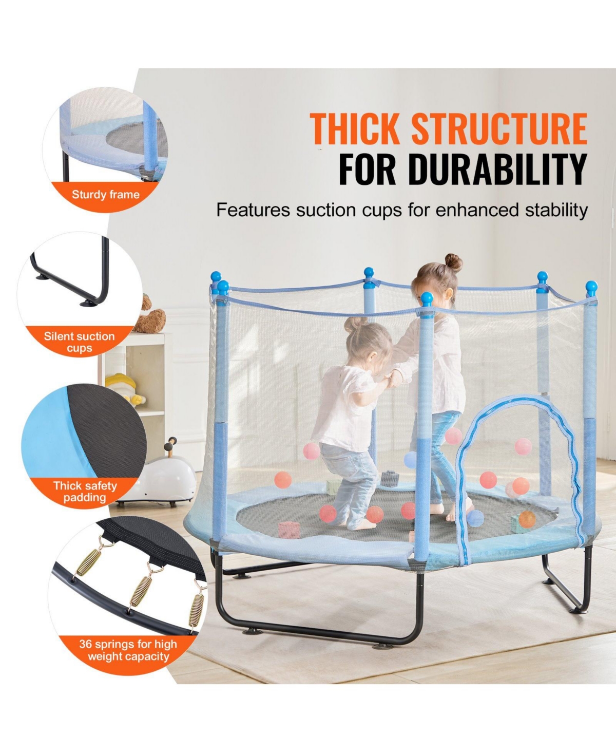 Slickblue Kids Mini Trampoline with Net Indoor Outdoor Toddler Bounce Playset