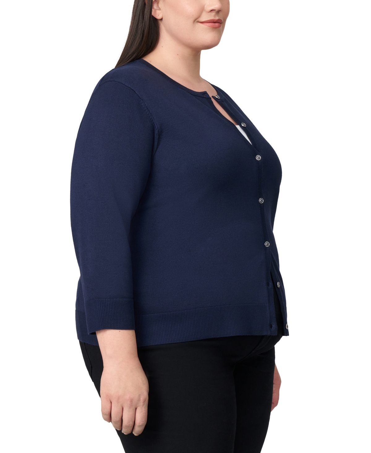 Melissa Paige Plus Size 3/4-sleeve Cardigan Sweater In Blue